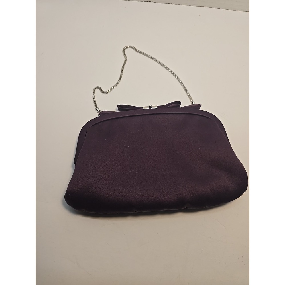 Kaitlin Landry Purple Satin Evening‎ Bag Party Clutch w Chain Strap